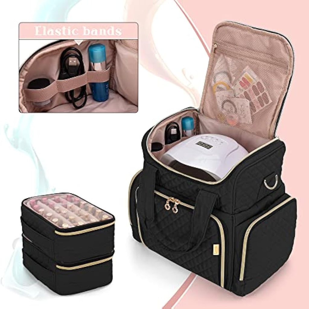 Luxja Nail Polish Case | Holds 48 Bottles & Nail Lamp | Black Organizer