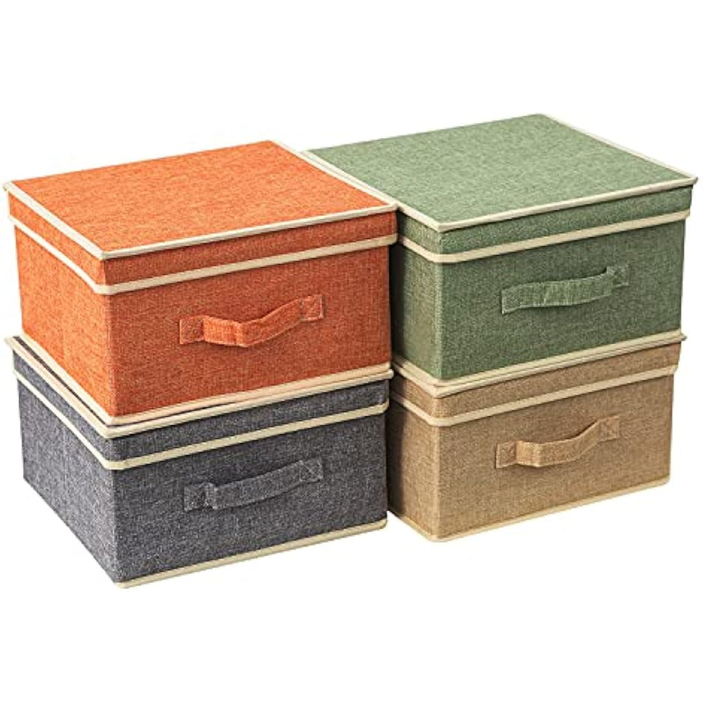 BrilliantJo Foldable Fabric Storage Boxes with Lids - Set of 4 Mixed Colors
