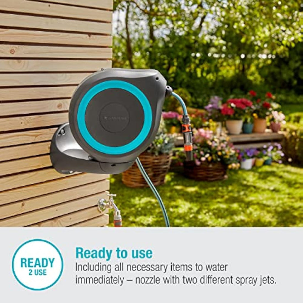 Gardena Wall-Mounted Hose Box RollUp S | 15m Automatic Hose Reel