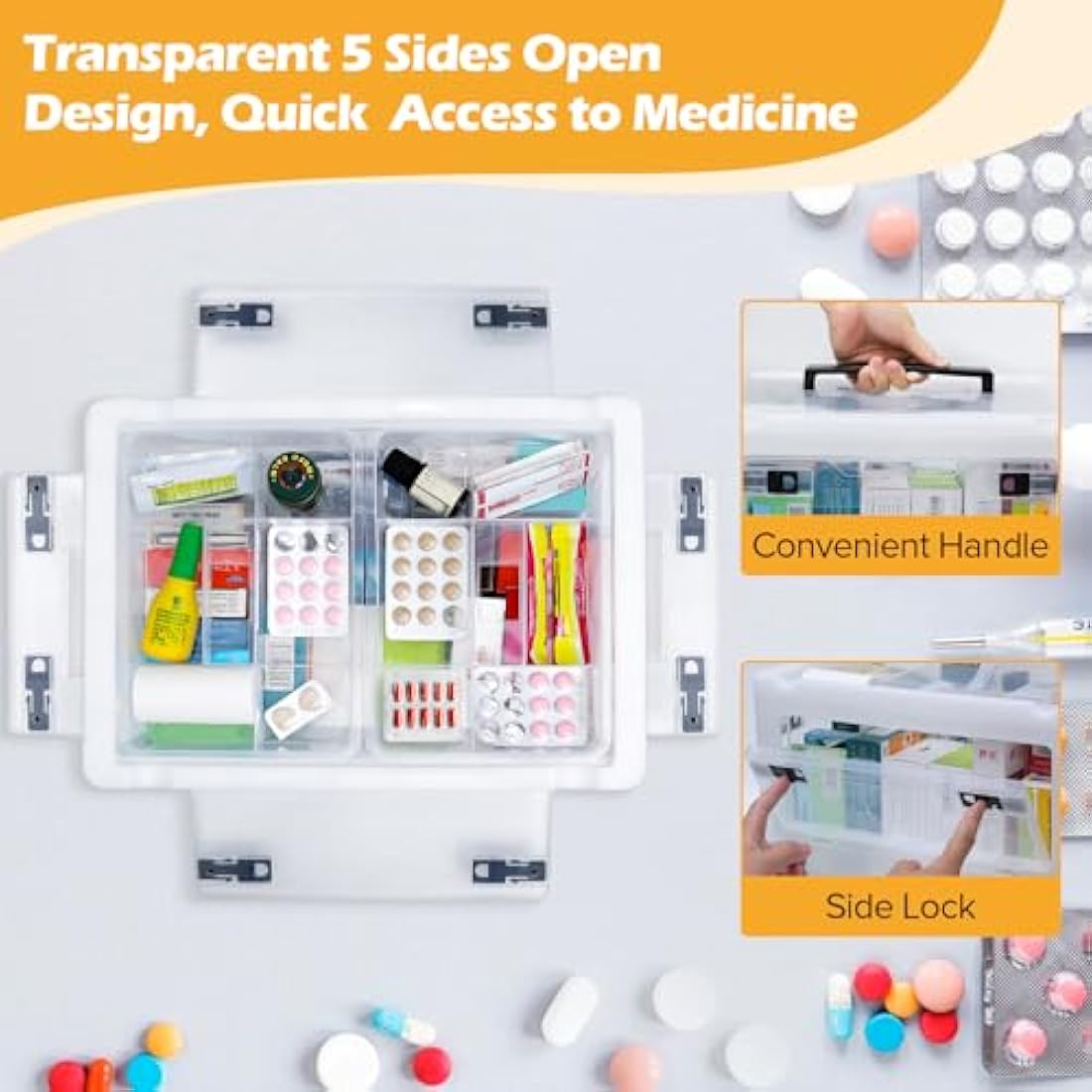 Gifhomfix Extra Large First Aid Box | 20 Quart Clear Medicine Organiser