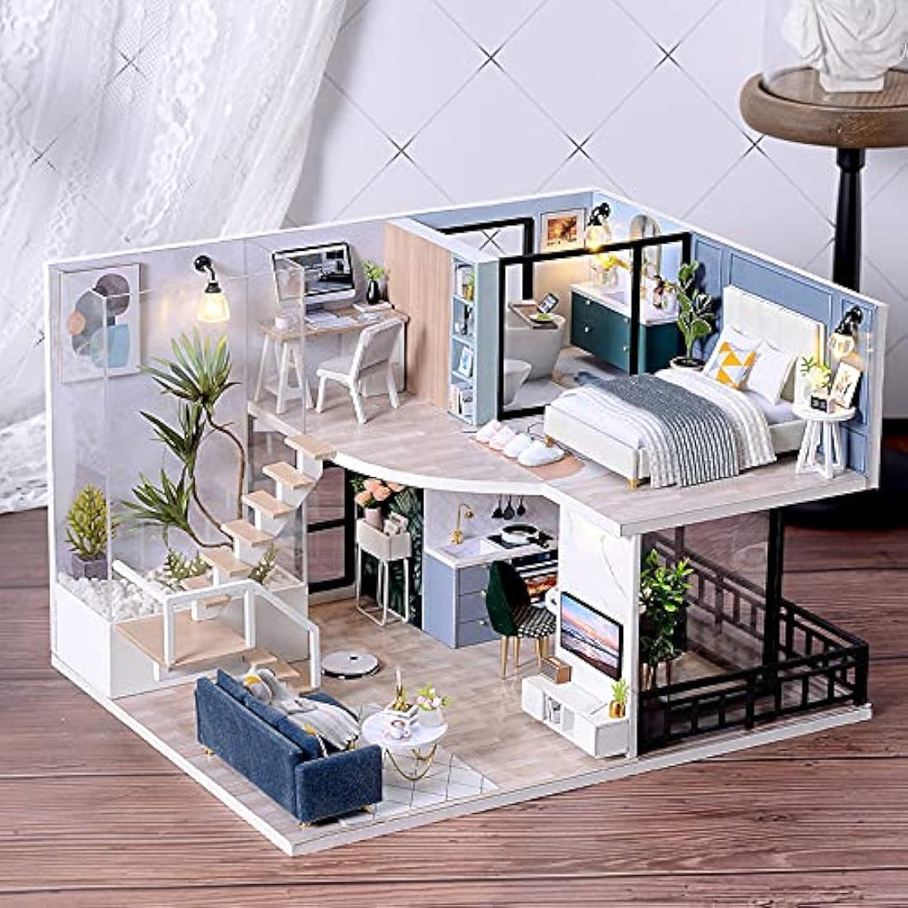 CUTEBEE DIY Wooden Dollhouse Miniature Kit with Music & LED – 1:24 Scale