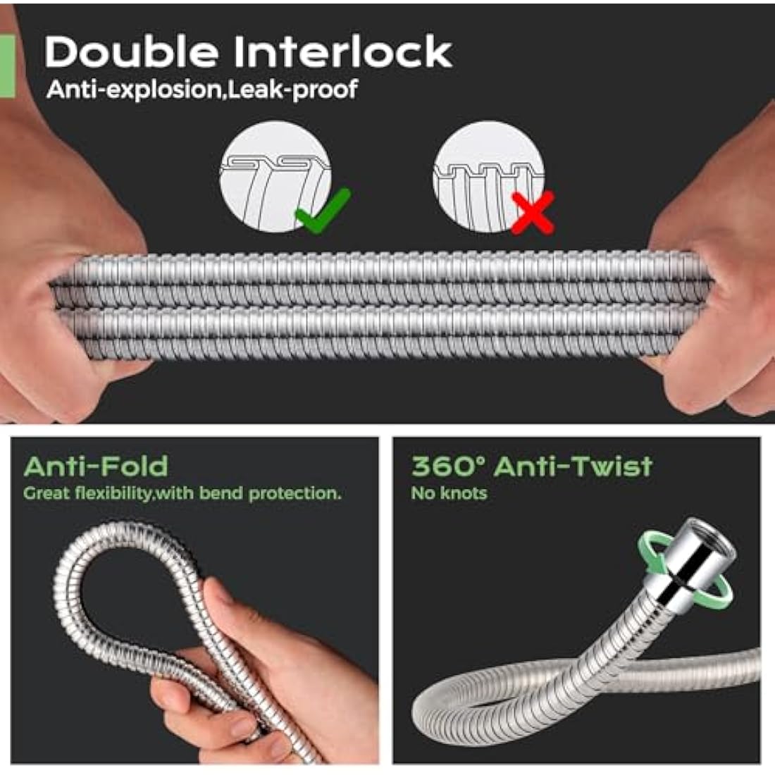 SAMODRA 1.5m Shower Hose | 10mm Large Bore Stainless Steel - Chrome