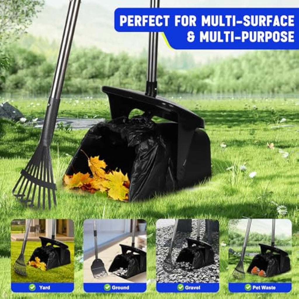 Dog Poop Scooper – Long Handle Swivel Bin, Rake & Spade Set
