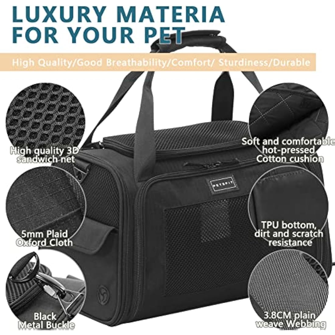 Petsfit Airline Approved Pet Carrier | Breathable Soft Sided Cat Bag