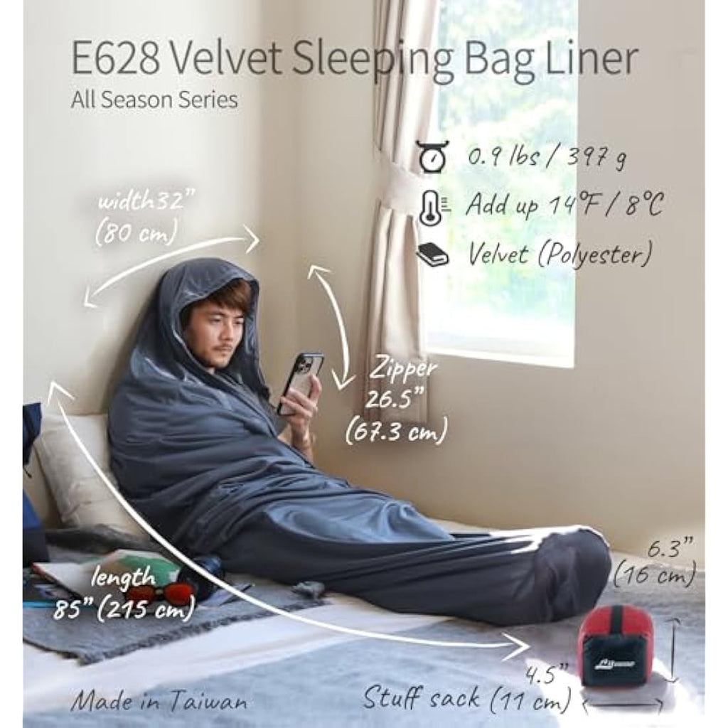 Litume Velvet Sleeping Bag Liner | Anti-Static Mummy Fleece Sleep Sack