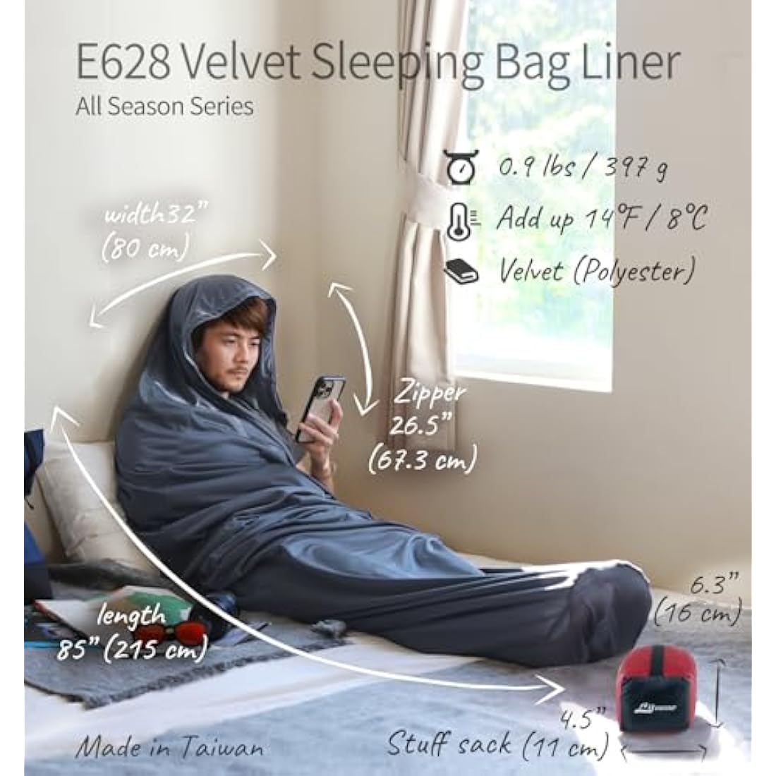 Litume Velvet Sleeping Bag Liner | Anti-Static Mummy Fleece Sleep Sack