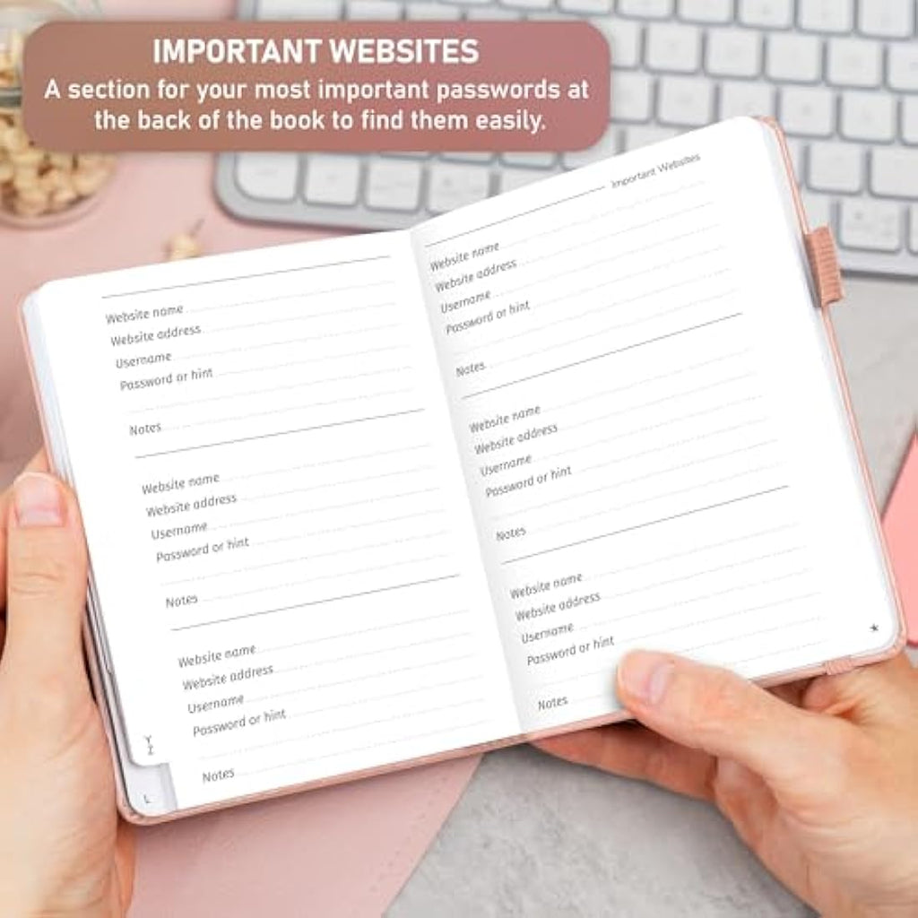 GoGirl Password Book with Alphabetical Tabs – Rose Gold Logbook