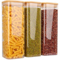 Jolof Store 2100ml Glass Storage Jars with Bamboo Lids - 3 Pack Square
