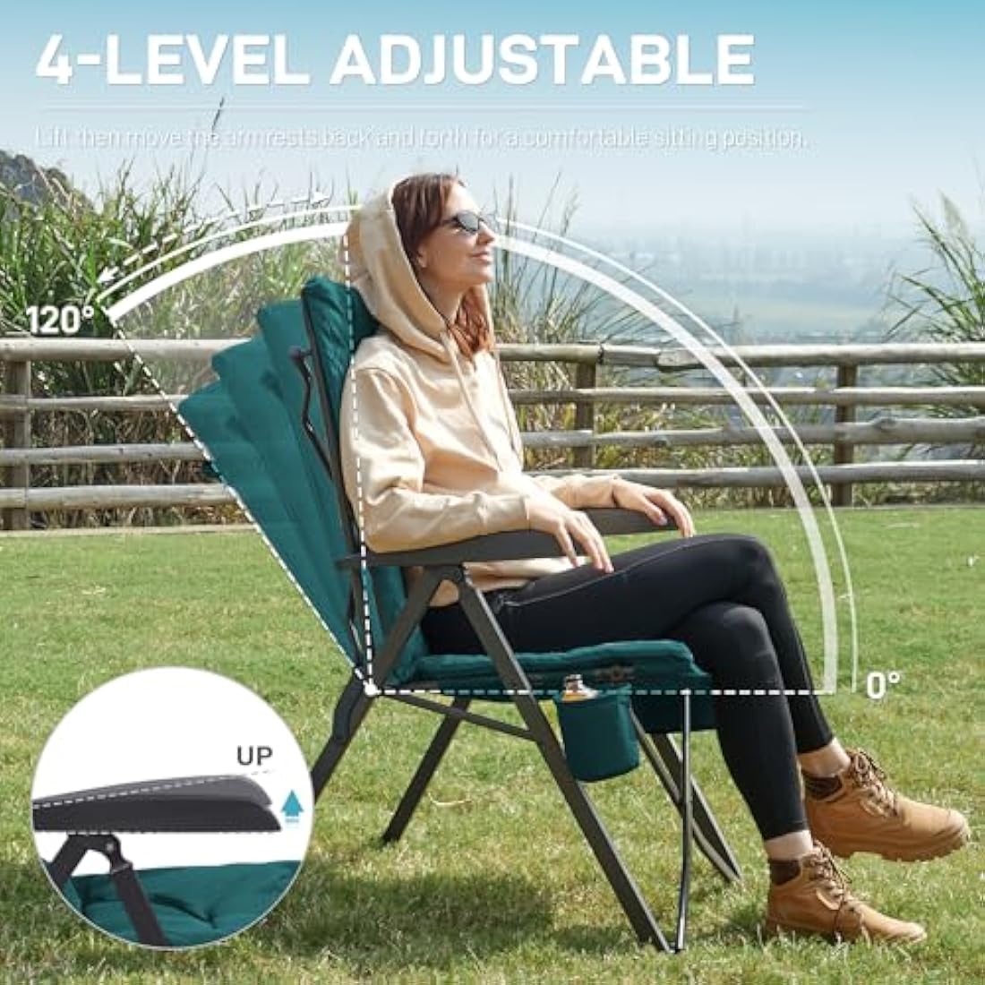 EVER ADVANCED Heavy Duty Camping Chairs | 4-Position Recliner 2-Pack