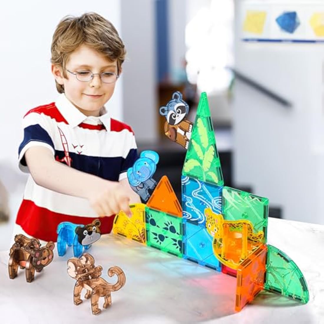 Jolof Store Magnetic Tiles Travel Set – 62pc STEM Animal Building Cubes