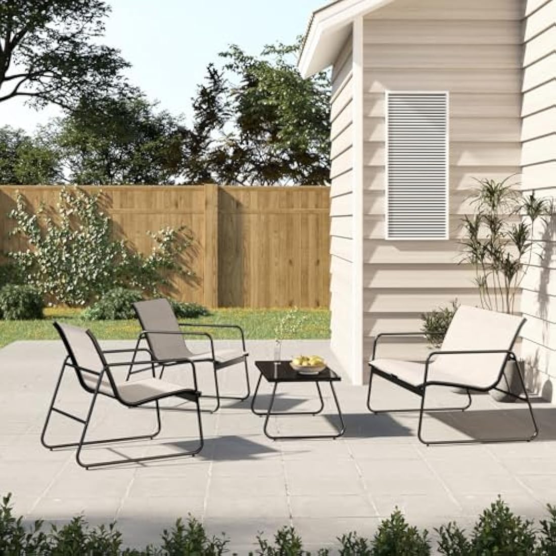 Jolof Store 4-Piece Patio Conversation Set – Mesh Outdoor Furniture, Beige