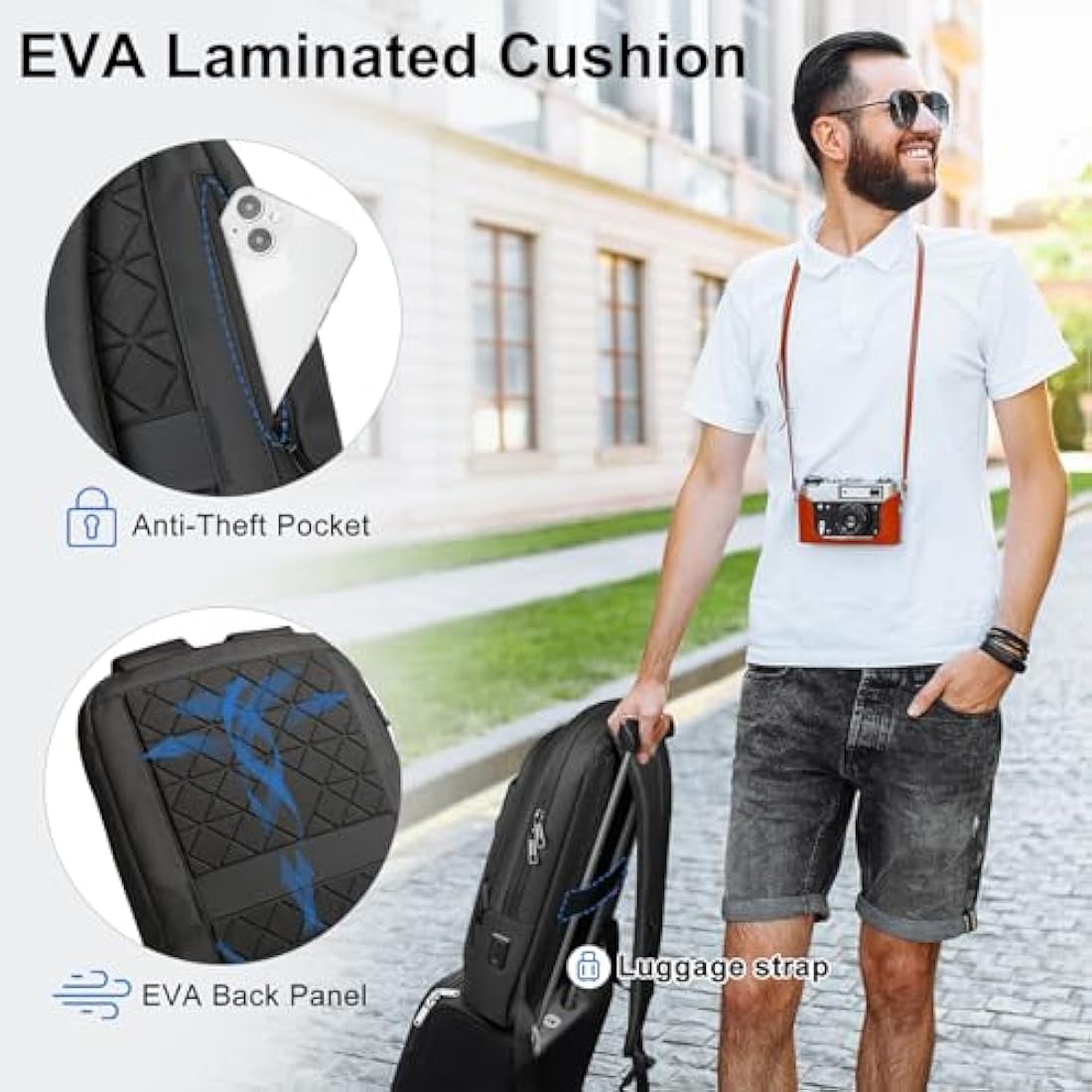 Heroic Knight 15.6" Laptop Backpack | Anti-Theft USB Travel Bag - Black