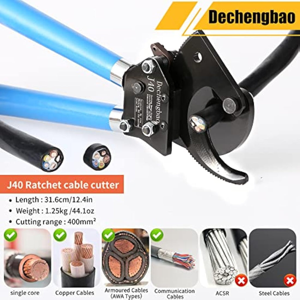 Dechengbao J40 Ratchet Cable Cutter – Heavy Duty 400mm² Copper Wire Tool
