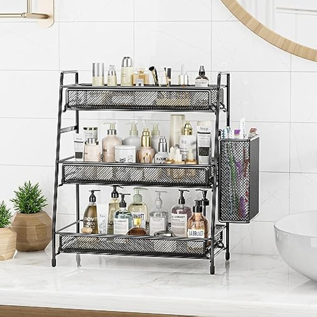 EKNITEY 3-Tier Bathroom Countertop Organizer – Metal Spice & Makeup Rack