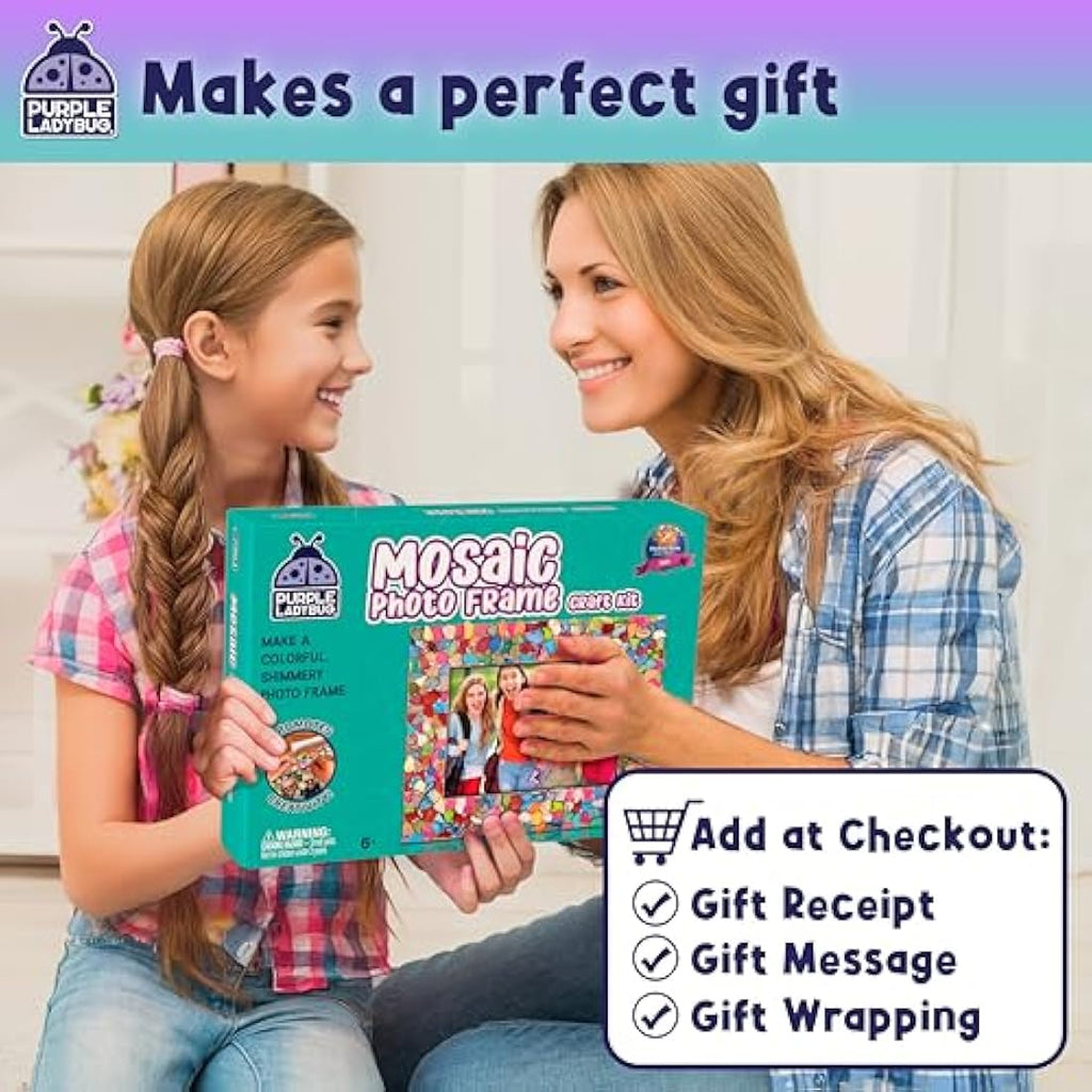 Purple Ladybug Mosaic Photo Frame Craft Kit for Kids Ages 6-12