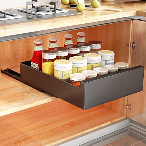 SAYZH Pull Out Cabinet Organiser | No-Drill Sliding Kitchen Drawer - Black