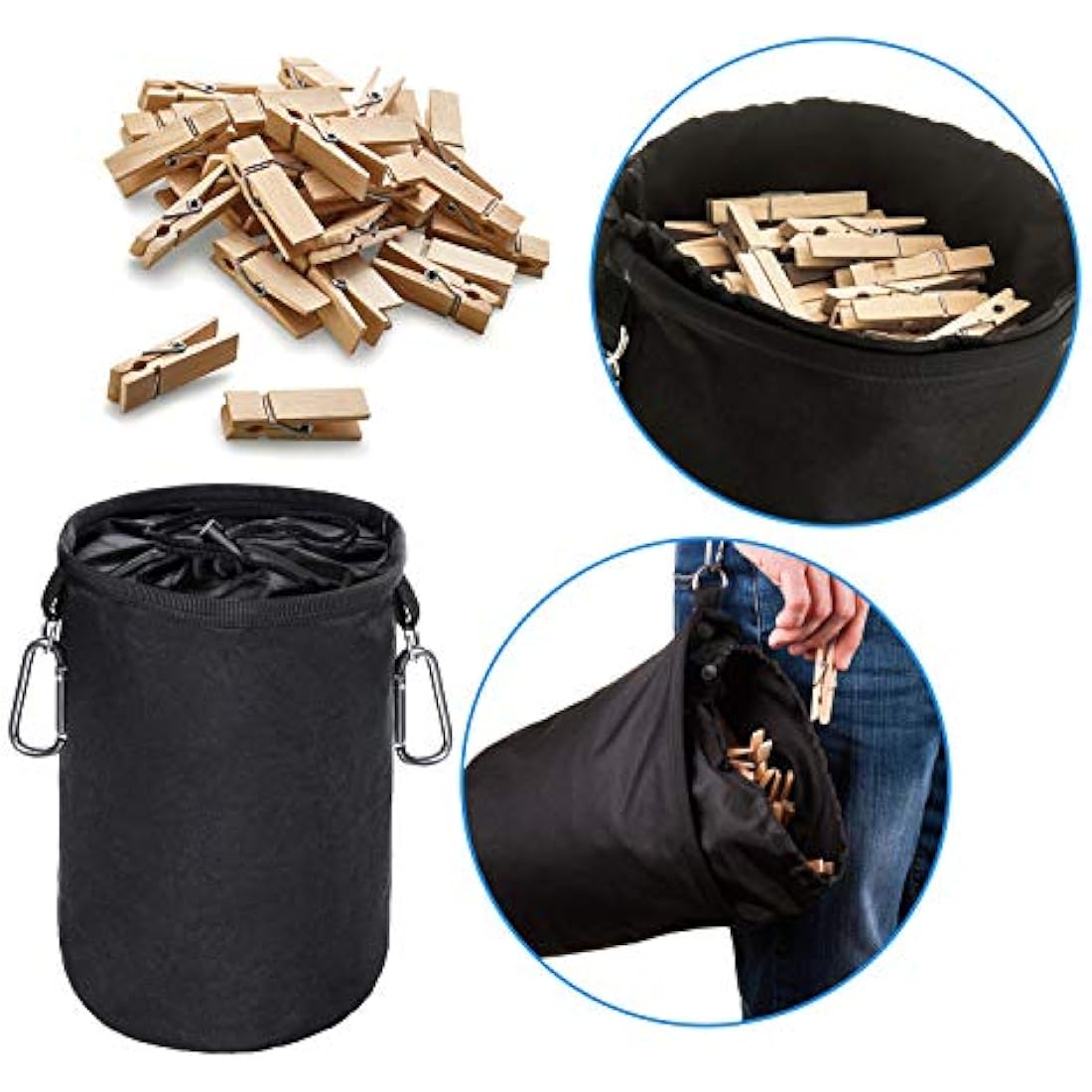 Large Waterproof Peg Bag with 2 Hanger Clips – Black