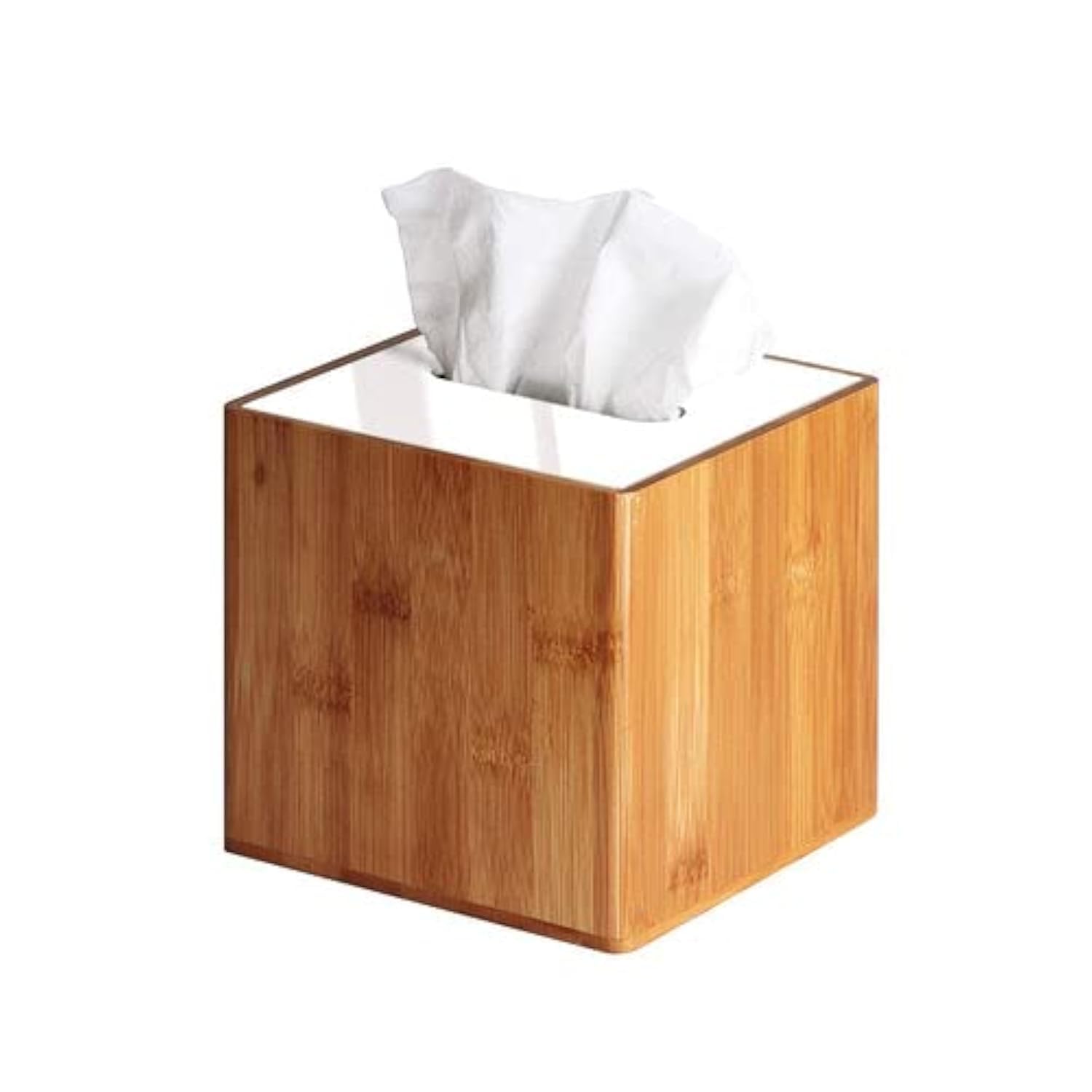 JackCubeDesign Bamboo Square Tissue Box | White Acrylic Magnetic Cover