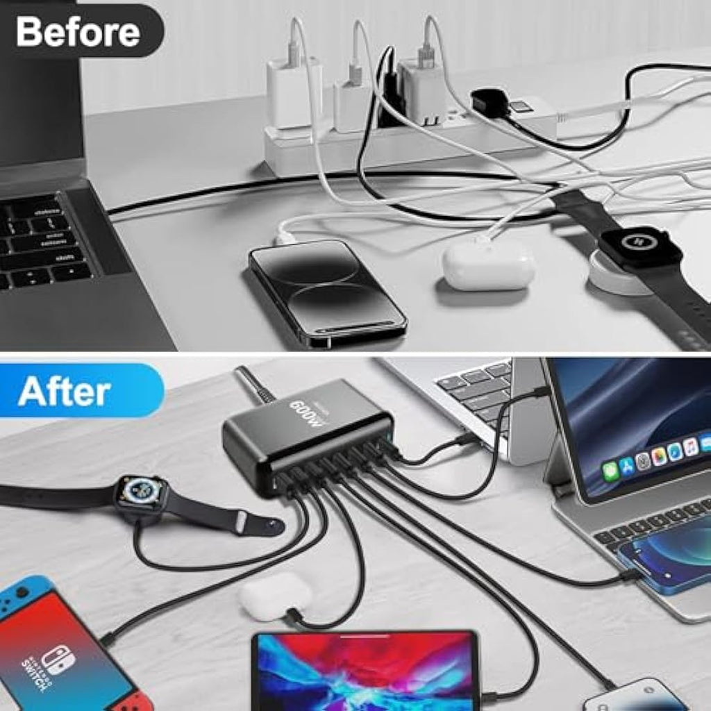 Jolof Store 600W 8-Port USB C GaN Fast Charger Station for Laptop & MacBook