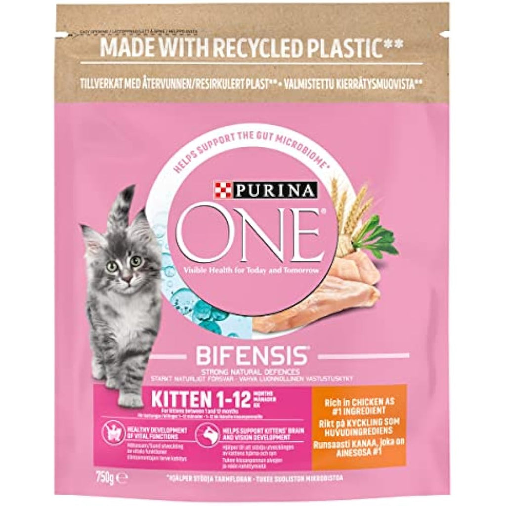 Purina One Kitten Dry Cat Food - Chicken & Rice 750g (Pack of 4)