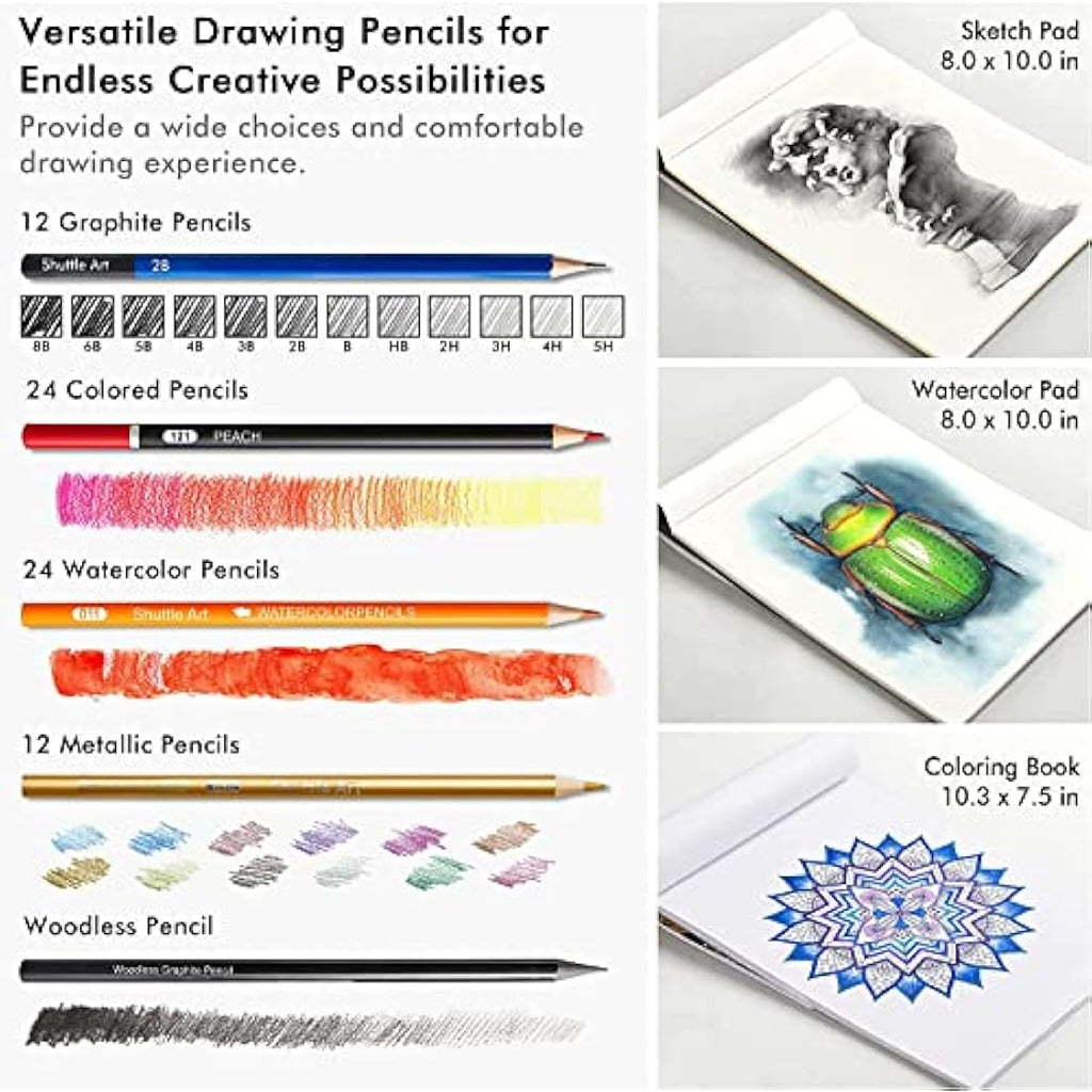 Shuttle Art 103 Pack Sketching and Drawing Set with Zipper Case