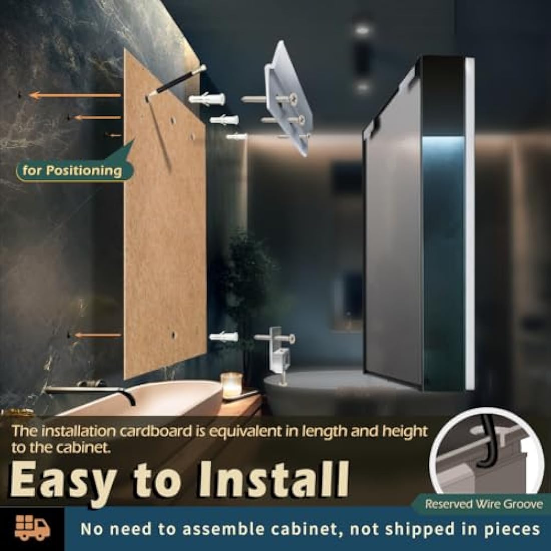 KWW LED Medicine Cabinet with Defogger | Wall Mounted Mirror (55 x 70 cm)