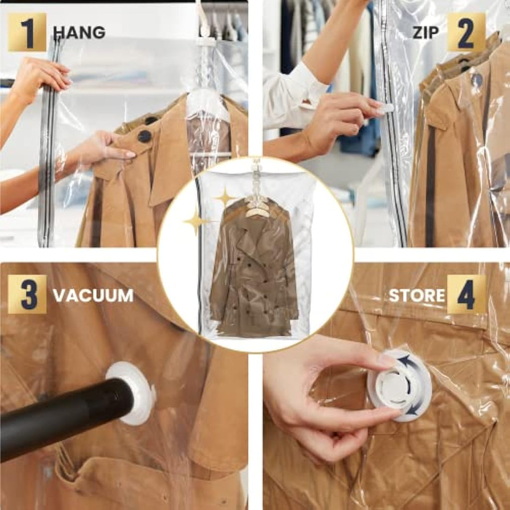 TAILI Hanging Vacuum Storage Bags for Clothes - 4 Pack Closet Organizer