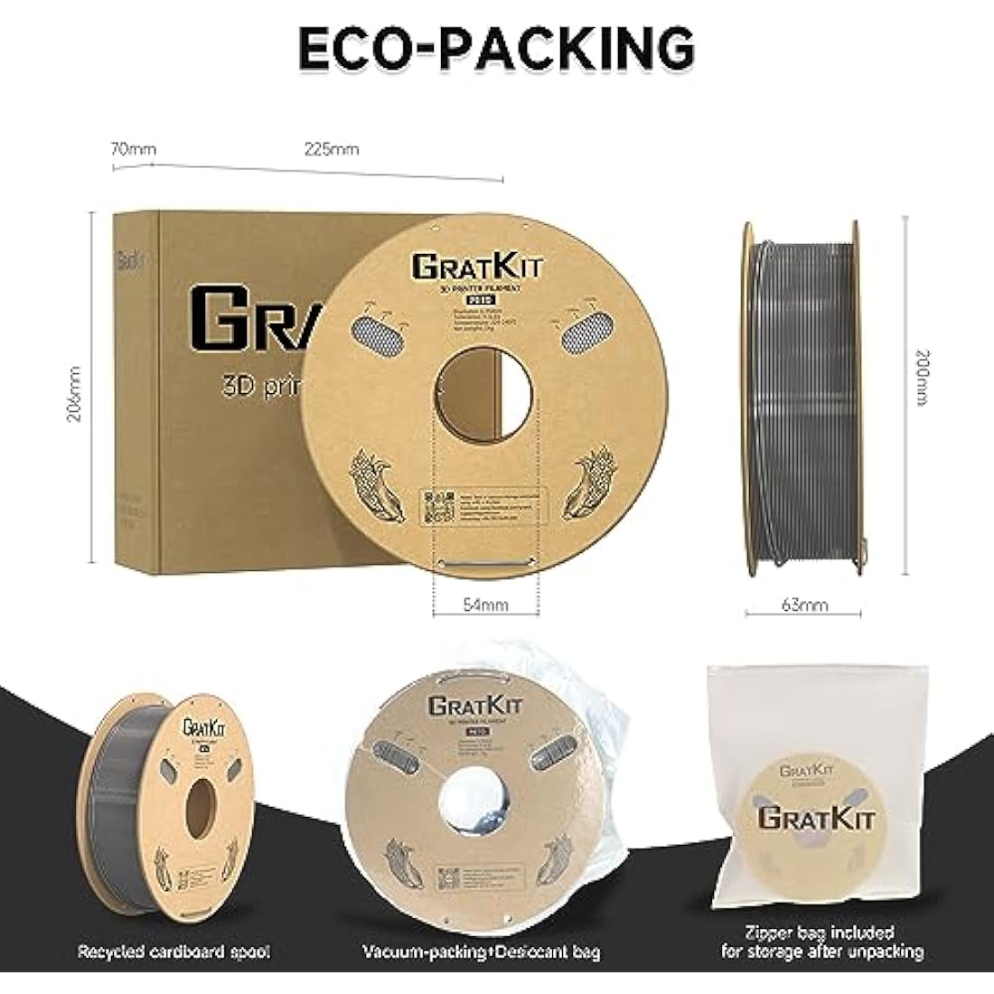 GratKit PETG 3D Printer Filament 1.75mm Gray – 6KG Bundle (6x1KG)