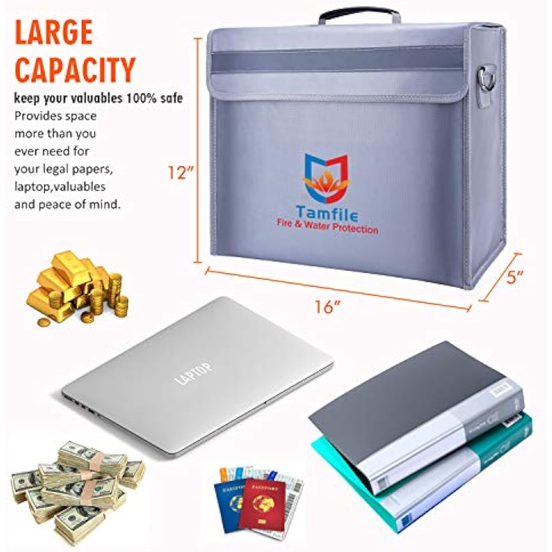 Tamfile Fireproof Document Bag – 4200°F Large Waterproof Safety Box
