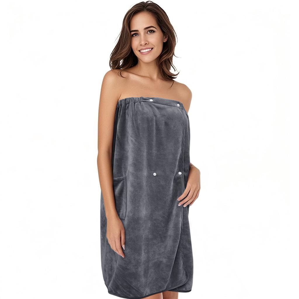 SINLAND Women's Microfiber Spa Wrap | Adjustable Bath Body Towel – Grey