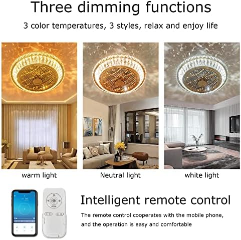 Jolof Store Crystal Ceiling Fan with LED Light – Dimmable 360° Airflow