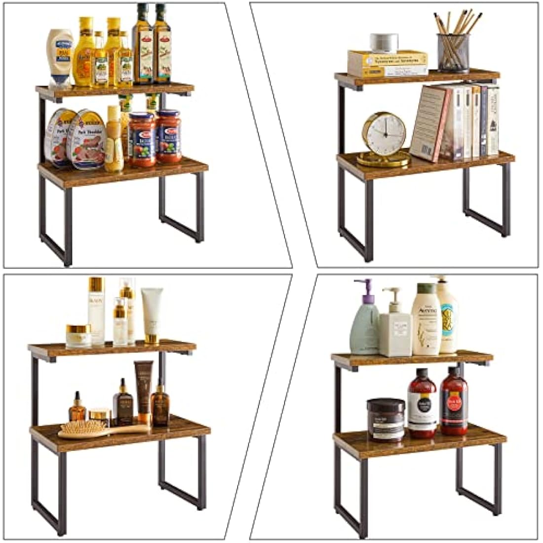 IBUYKE 2-Tier Spice Rack – Rustic Wood & Metal Kitchen Countertop Organizer