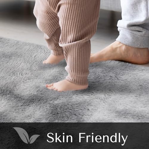 JOJOSEE Grey Area Rug – 160x230cm Soft Fluffy Shaggy Anti-Slip Living Room Mat