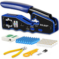 Solsop RJ45 Pass Through Crimping Tool Kit with Cable Tester and 50 Connectors