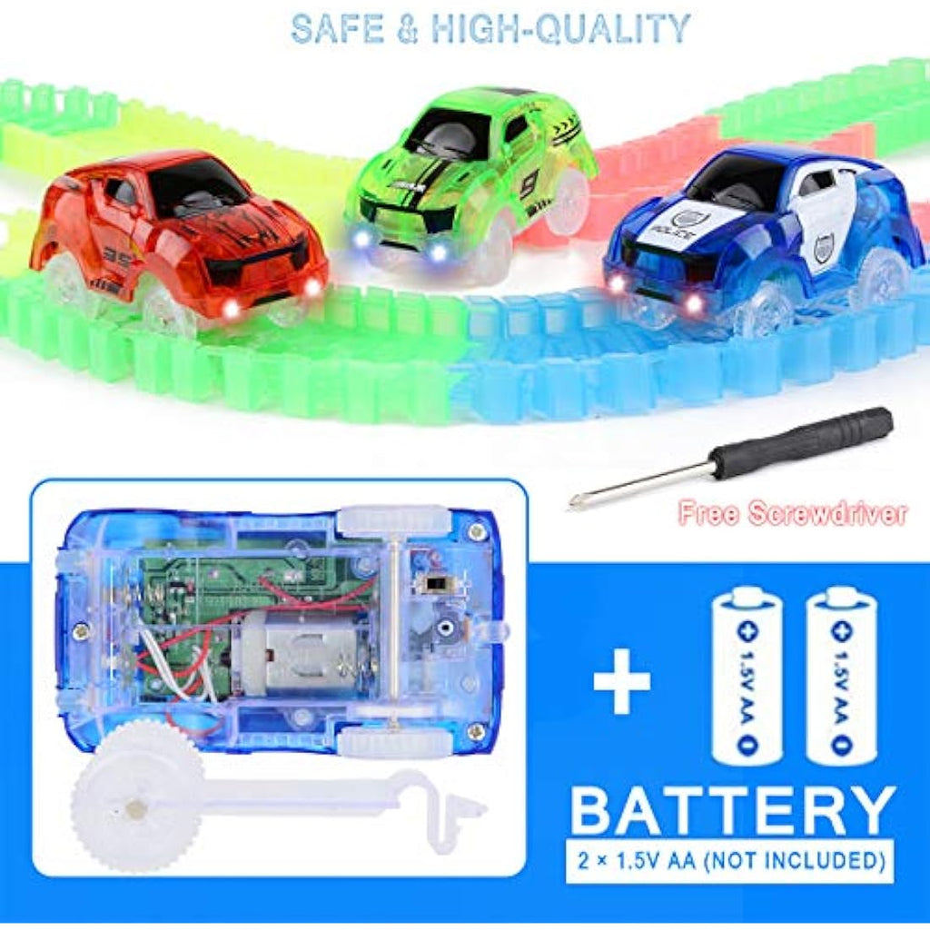 Glow Tracks Cars | 3-Pack LED Light Up Race Track Accessories