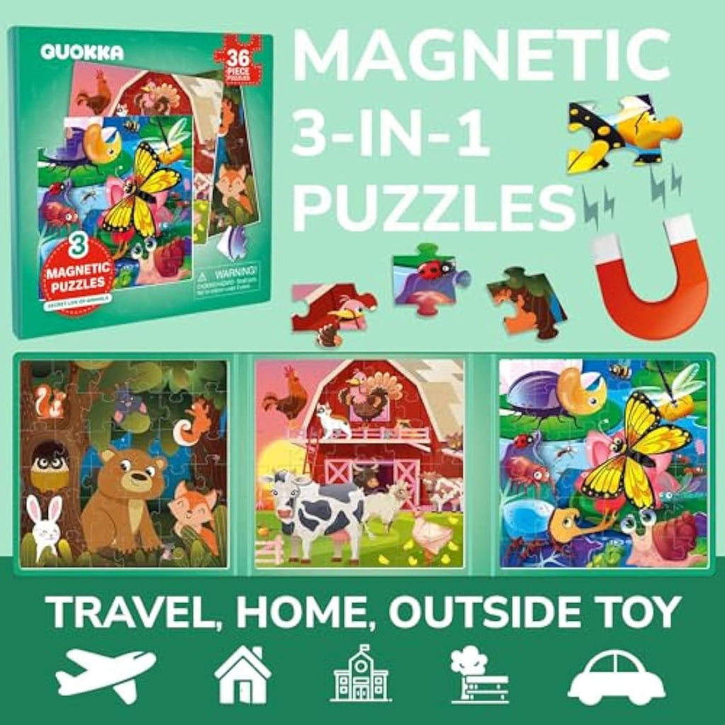 QUOKKA Magnetic Farm Animal Puzzles | 36pc Travel Toy for Kids Ages 3-5