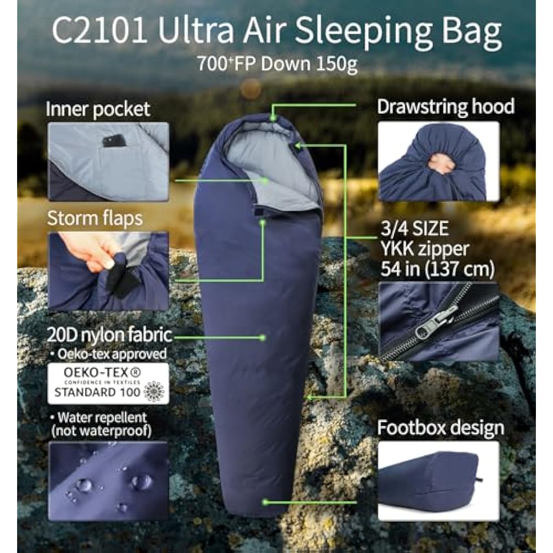 Jolof Store 700+ Fill Power Down Mummy Sleeping Bag – Ultralight 3-Season