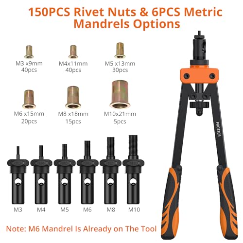 Proster 14" Rivet Nut Tool Kit | Heavy Duty 150pc Set with 6 Metric Mandrels