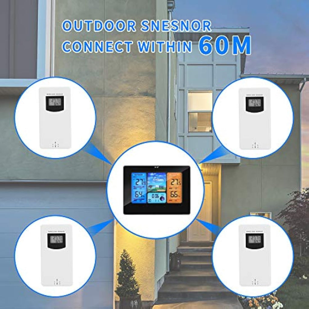 Powcan Wireless Weather Station | Digital Indoor Outdoor Thermometer (Black)