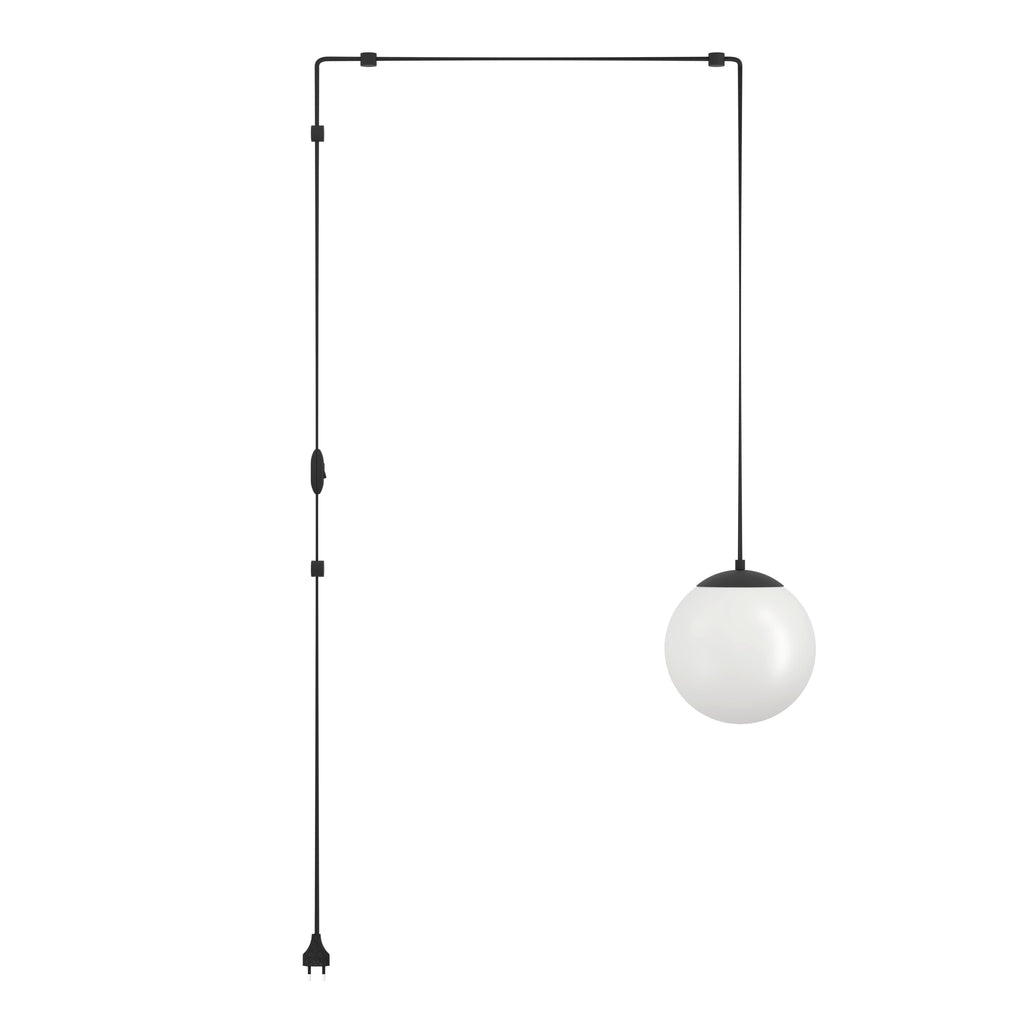Eglo Rondo 3 Plug-In Pendant Lamp | Black Metal & White Opal Glass E27