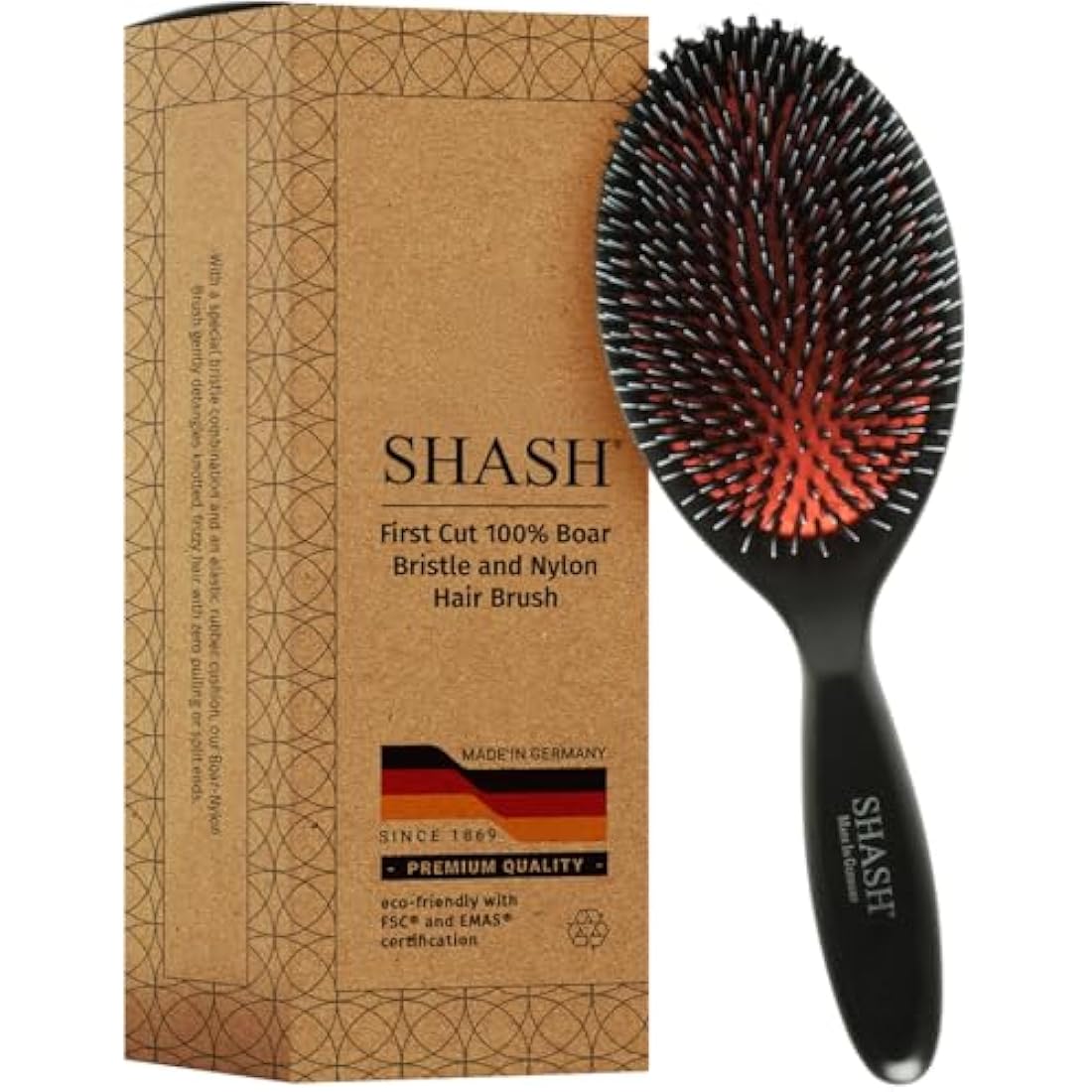 SHASH Boar & Nylon Bristle Hair Brush – Large Detangler for Thick Hair