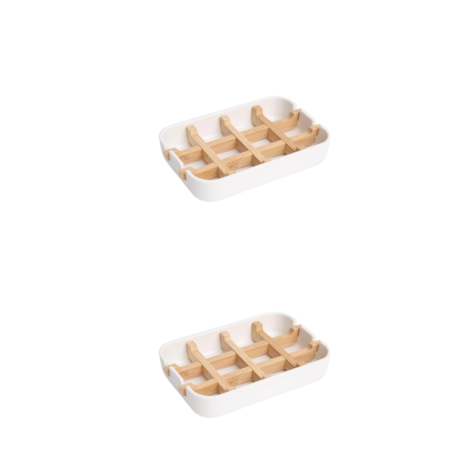 Bamboo Soap Dish - 2-Piece Draining Soap Holder, White