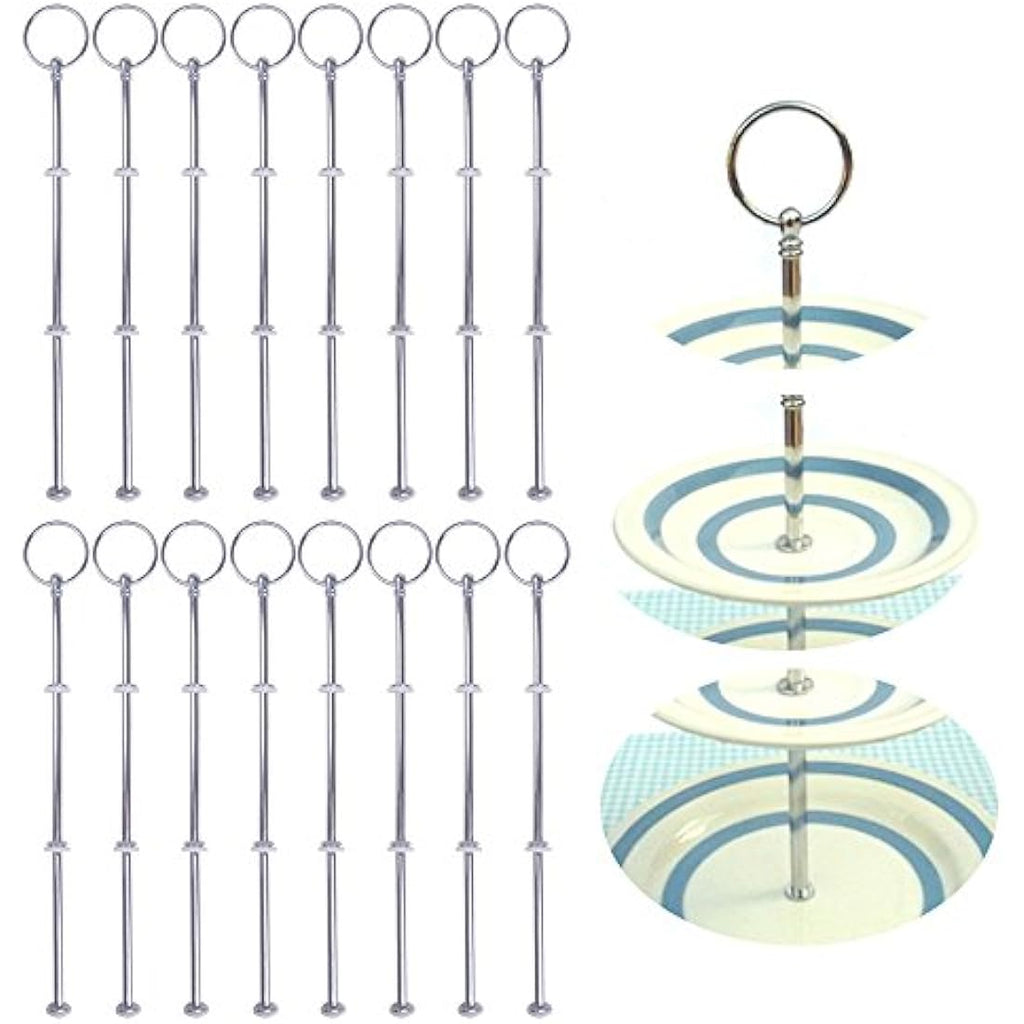 Rayinblue 16 Sets 3 Tier Cake Plate Stand Handle Fittings - Silver Metal