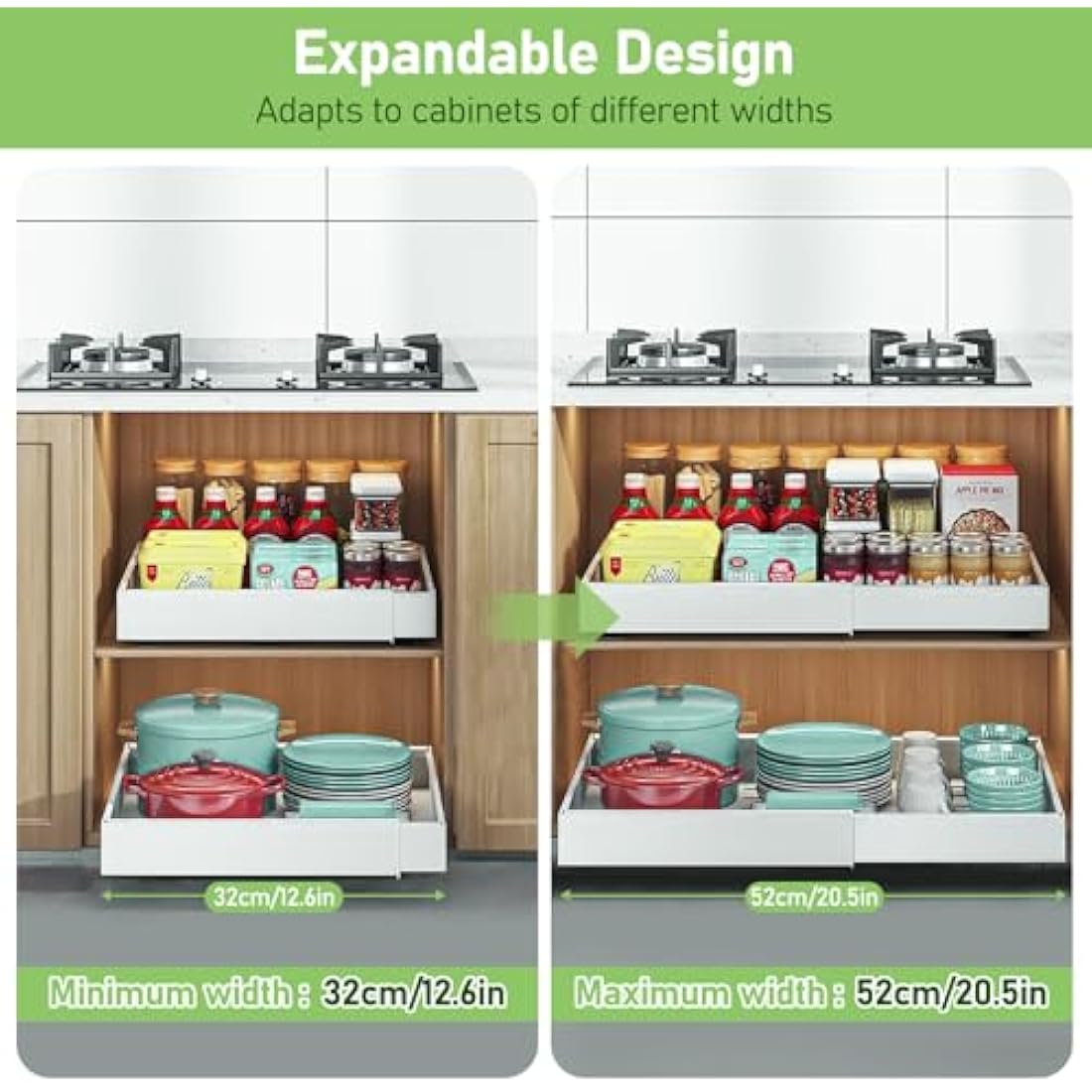 HumiLuft 2PCS Extendable Pull Out Cabinet Organiser – Carbon Steel