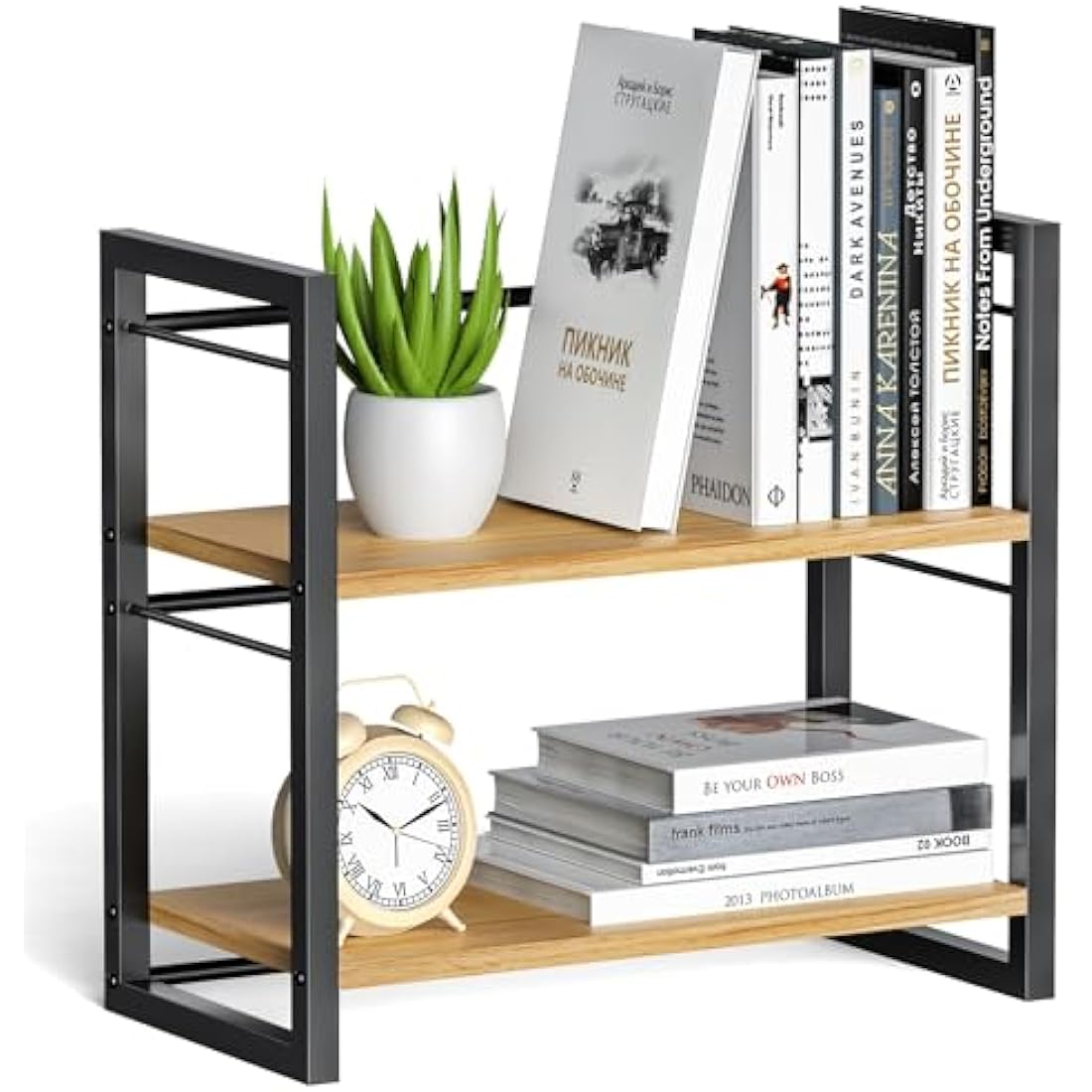 Wood Desktop Bookshelf – 2-Tier Office Desk Shelf Organizer