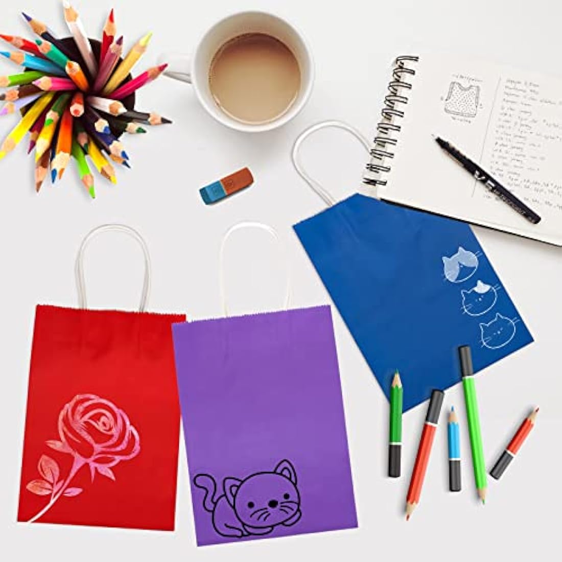 30 Pcs Kraft Paper Party Bags with Handles - 10 Colors