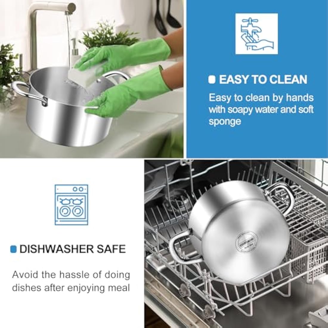 HaWare 4.5L Tri-Ply Stainless Steel Stock Pot with Glass Lid | Induction