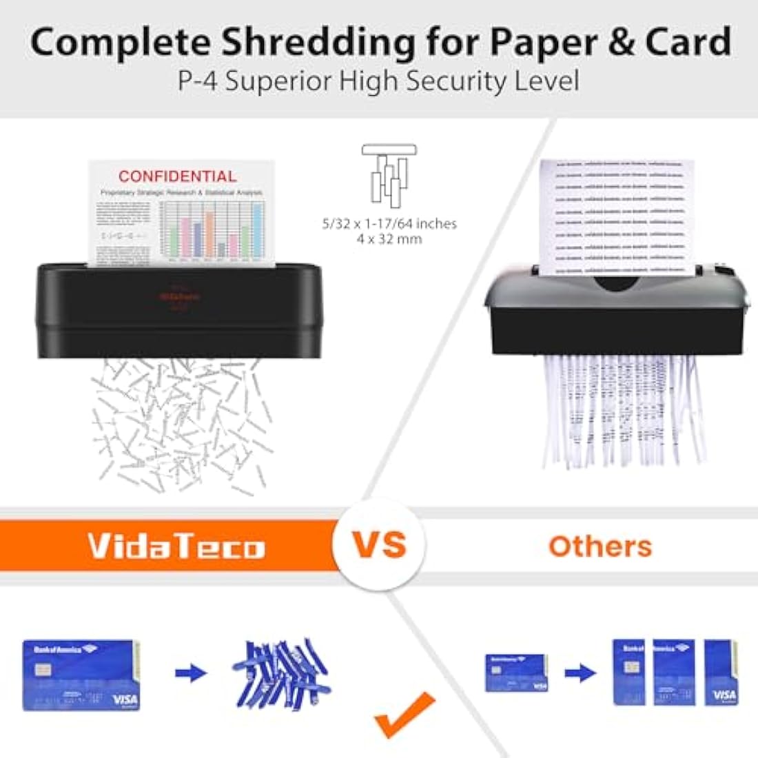 VidaTeco Cross-Cut Paper Shredder – 6-Sheet P-4 High Security for Home Office