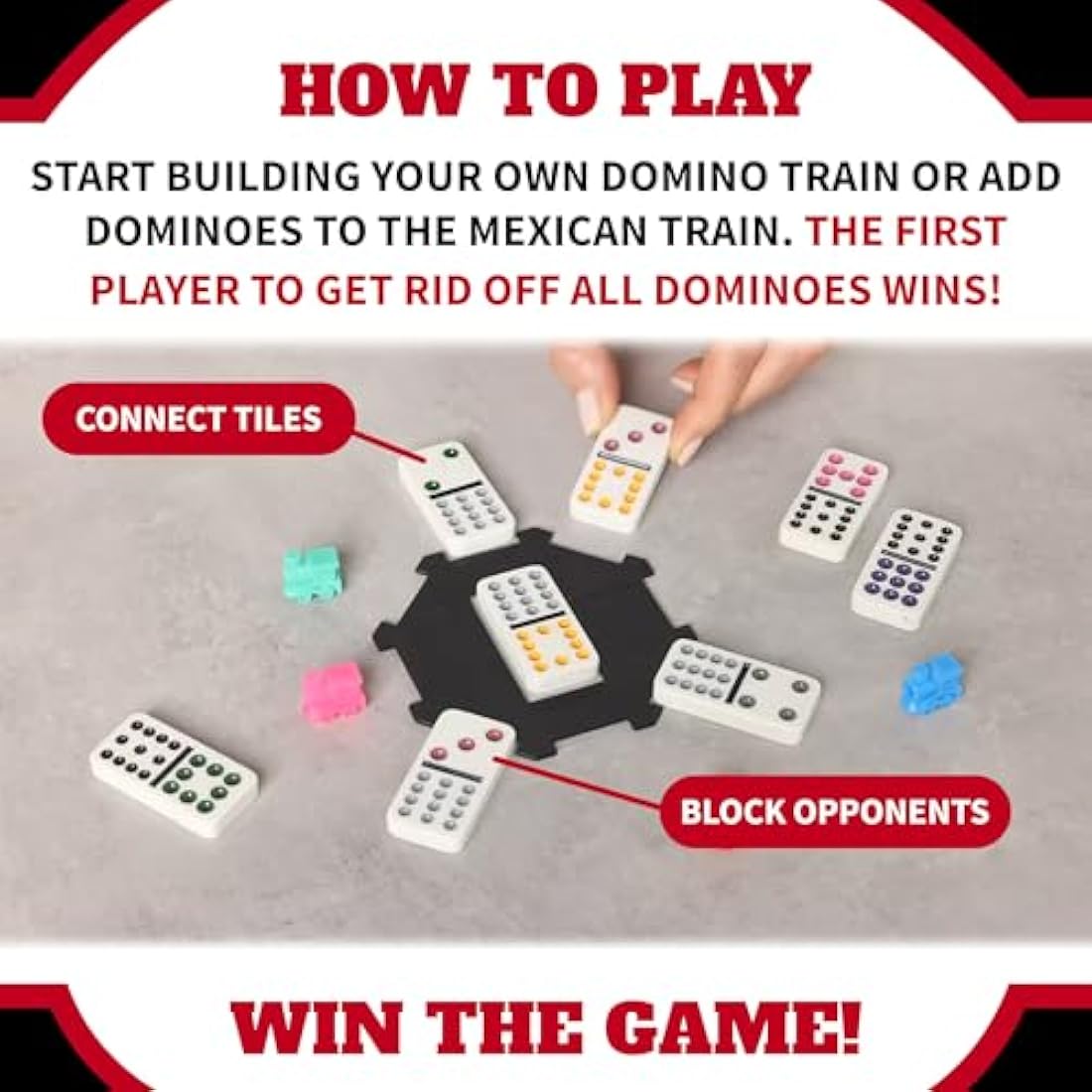Tactic Mexican Train Domino Game Set – Portable 2-8 Player Game in Tin Box