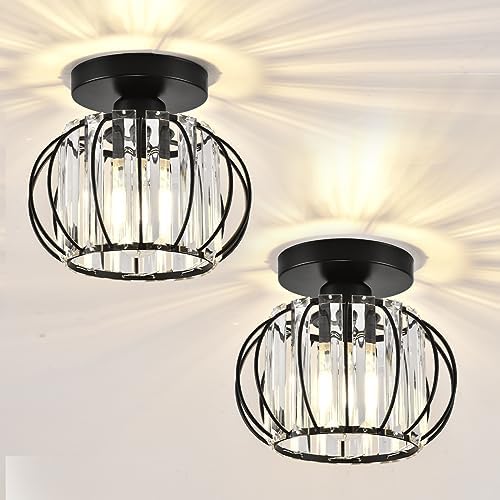 ZYDTRIP Modern Crystal Ceiling Light – 2 Pack Black Semi Flush Mount
